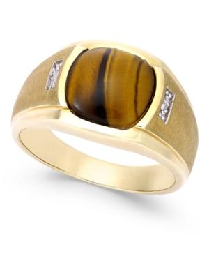 Men's Tiger Eye (10mm) And Diamond Accent Ring In 10k Gold
