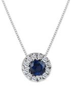 Sapphire (3/5 Ct. T.w.) And Diamond (1/5 Ct. T.w.) Halo Pendant Necklace In 14k White Gold