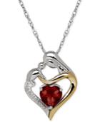 Garnet (1-5/8 Ct. T.w.) And Diamond Accent Mother And Child Pendant Necklace In Sterling Silver And 14k Gold