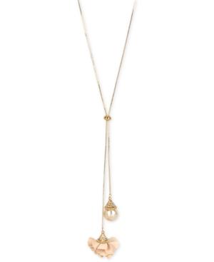 M. Haskell For Inc International Concepts Gold-tone Blush Fabric Flower And Imitation Pearl Lariat Necklace, Only At Macy's