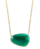 14k Gold Over Sterling Silver Necklace, Green Onyx Oblique Necklace (218-325mm)