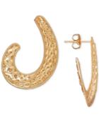Textured Swirl Drop Hoop Earrings In 10k Gold