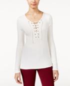 American Rag Lace-up Rib-knit Top, Only At Macy's