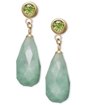 14k Gold Earrings, Jade (8-18mm) And Peridot (1 Ct. T.w.) Drop Earrings