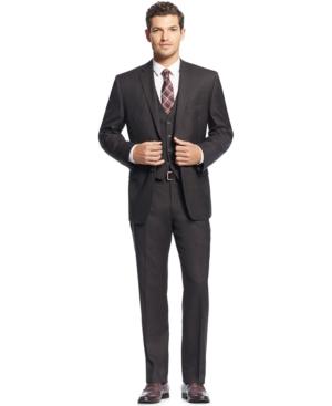 Calvin Klein Brown Sharkskin Slim-fit Vested Suit
