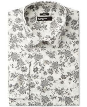 Bar Iii Men's Slim-fit Stretch Mistic Grey Rose Print Dress Shirt, Only At Macy's