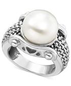 Fresh By Honora White Freshwater Pearl Braid-band Ring In Sterling Silver (11mm)