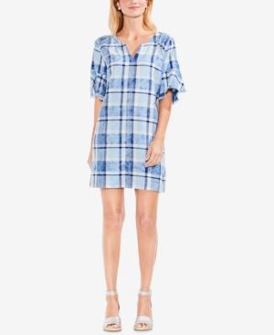 Vince Camuto Plaid Flutter-sleeve Shift Dress