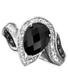 Sterling Silver Ring, Onyx And Diamond (1/10 Ct. T.w.)