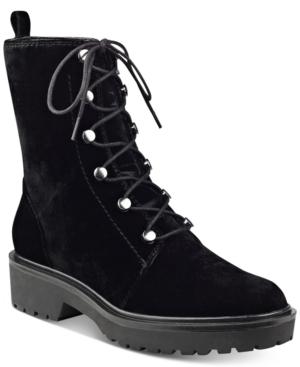 Guess Women's Weisy Black Velvet Combat Boots Women's Shoes