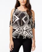 Bcx Juniors' Printed Cold-shoulder Blouse With Necklace