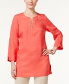 Jm Collection Linen-blend Lace-up Tunic, Only At Macy's