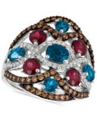Le Vian Blue Topaz, Raspberry Rhodolite Garnet And Diamond (3-1/6 Ct. T.w.) Ring In 14k White Gold, Created For Macy's
