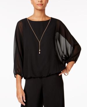 Msk Chiffon Batwing-sleeve Blouse With Necklace