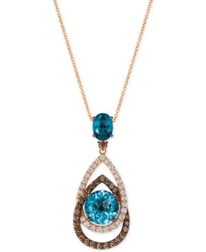 Le Vian Chocolatier London Blue Topaz (5-1/2 Ct. T.w.) And Diamond (1-1/10 Ct. T.w.) Interlocking Teardrop Pendant Necklace In 14k Rose Gold