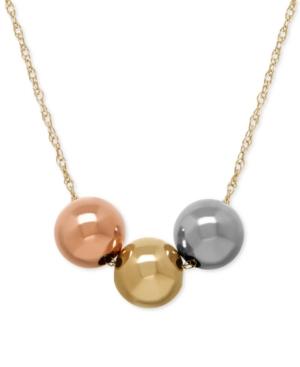 Three-bead Tri-tone Necklace In 10k Gold