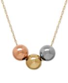 Three-bead Tri-tone Necklace In 10k Gold
