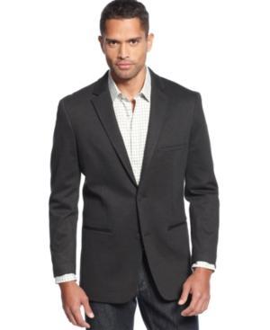 Alfani Jacket, Knit Faux Leather Trim Blazer