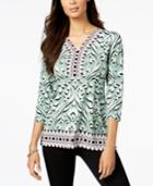 Jm Collection Mixed-print Studded Top, Created For Macy's