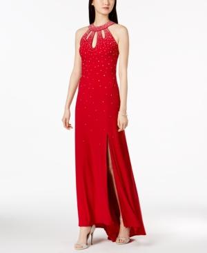 Nightway Embellished Open-back Halter Gown