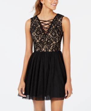 Blondie Nites Juniors' Criss-cross Detail Fit & Flare Dress
