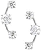 Cubic Zirconia 3-stone Ear Climber Earrings In 14k Yellow, White, Or Rose Gold