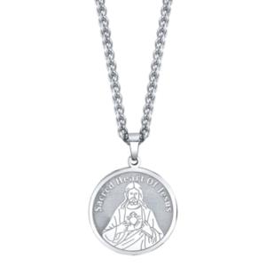 He Rocks With Jesus In My Heart Coin Pendant Necklace In Stainless Steel, 24 Chain