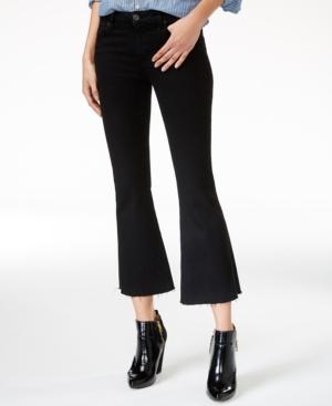 Hudson Jeans Mia Black Wash Raw Hem Cropped Flared Jeans