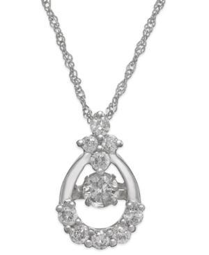Twinkling Diamond Star Diamond Open Teardrop Pendant Necklace In 14k White Gold (3/8 Ct. T.w.)