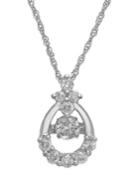 Twinkling Diamond Star Diamond Open Teardrop Pendant Necklace In 14k White Gold (3/8 Ct. T.w.)