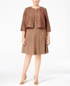 Jessica Howard Plus Size Belted A-line Dress And Faux-suede Jacket