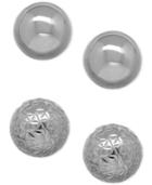Polished And Crystal Cut Ball Stud Earring Set In 10k White Gold