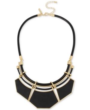 M. Haskell For Inc Gold-tone Jet Faux Leather Black Corded Statement Necklace, Only At Macy's