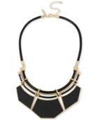 M. Haskell For Inc Gold-tone Jet Faux Leather Black Corded Statement Necklace, Only At Macy's
