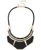 M. Haskell For Inc Gold-tone Jet Faux Leather Black Corded Statement Necklace, Only At Macy's