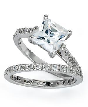 B. Brilliant Sterling Silver Rings Set, Cubic Zirconia Princess-cut Engagement Ring And Band Set (2-1/5 Ct. T.w.)