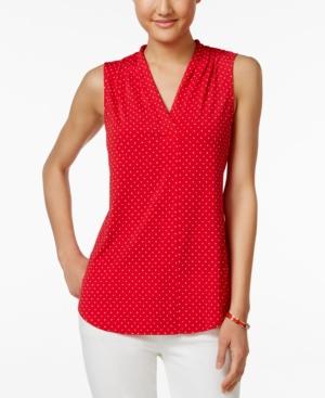 Charter Club Petite Sleeveless Dot-print Top, Only At Macy's