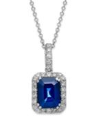 Velvet Bleu By Effy Manufactured Diffused Sapphire (1-3/4 Ct. T.w.) And Diamond (1/4 Ct. T.w.) Rectangular Pendant In 14k White Gold