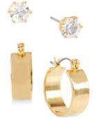 Touch Of Silver Crystal Stud And Hoop Earring Set In 14k Gold Over Sterling Silver