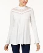 Style & Co Bell-sleeve Lace-contrast Top, Created For Macy's