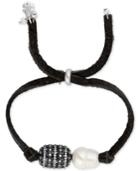 Lucky Brand Silver-tone Imitation Pearl And Pave Leather Slider Bracelet
