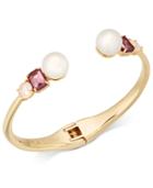 Kate Spade New York Gold-tone Imitation Pearl & Crystal Hinged Bangle Bracelet