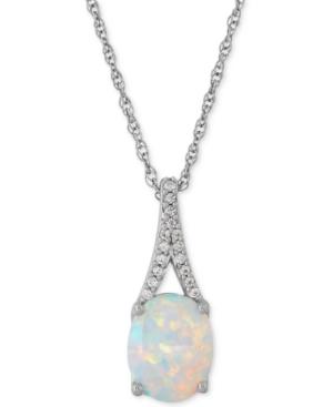Lab-created Opal (1 Ct. T.w.) And White Sapphire Accent Pendant Necklace In Sterling Silver