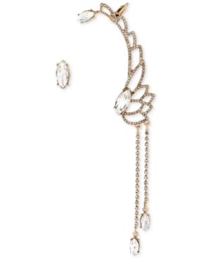Betsey Johnson Gold-tone Crystal Filigree Wing Crawler And Stud Earrings