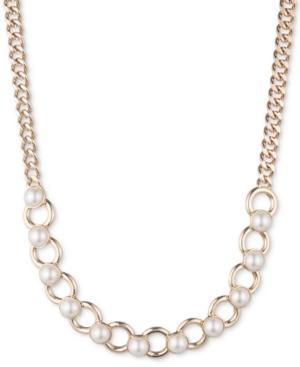 Dkny Gold-tone Imitation Pearl Ring Collar Necklace, Created For Macy's