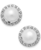 Cultured Freshwater Pearl (8mm) And Diamond Accent Stud Earrings In 14k White And Yellow Gold