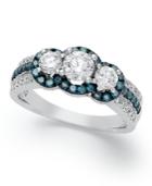 14k White Gold Ring, Treated Blue Diamond (3/8 Ct. T.w.) And White Diamond (1-1/8 Ct. T.w.) 3-stone Ring
