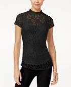 Almost Famous Juniors' Mock-neck Lace Top With Cami
