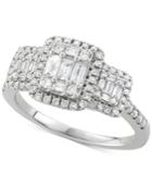 Diamond Square Cluster Engagement Ring (3/4 Ct. T.w) In 14k White Gold