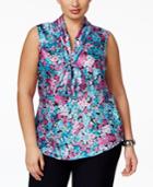 Nine West Plus Size Sleeveless Floral-print Tie-front Blouse